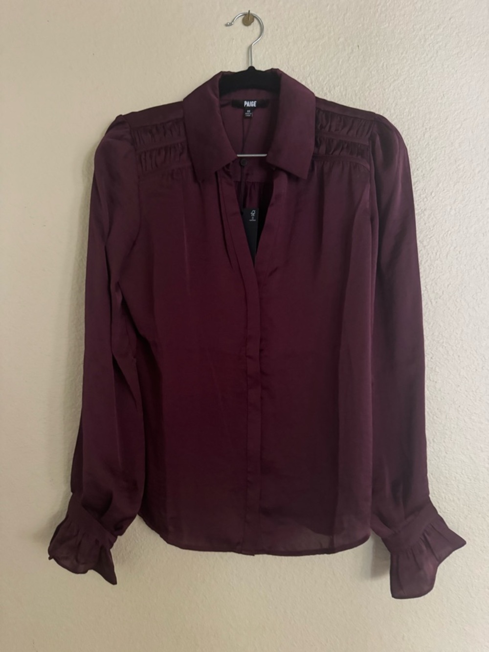 PAIGE Wine Long-Sleeve Button-Down Blouse